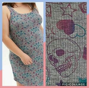 🆕☠ 1X SOFT RIB GREY SKULL SLEEP GOWN☠